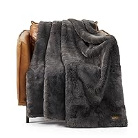 16802 Euphoria Plush Faux Fur Reversible Throw Blanket for Luxury Hotel Style Couch or Bed Blankets Cozy Machine Washable Luxurious Fuzzy Fluffy Sofa Throws, 70 x 50-inch, Charcoal