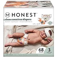 The Honest Company Clean Conscious Diapers | Plant-Based, Sustainable | Fall '23 Limited Edition Prints | Club Box, Size 3 (16-28 lbs), 68 Count