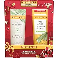 Burt's Bees Christmas Gifts, 3 Body Care Stocking Stuffers Products, Hydration Station Set - Unscented Lip Balm, Gentle Cream Cleanser & Aloe Shea Butter Body Lotion