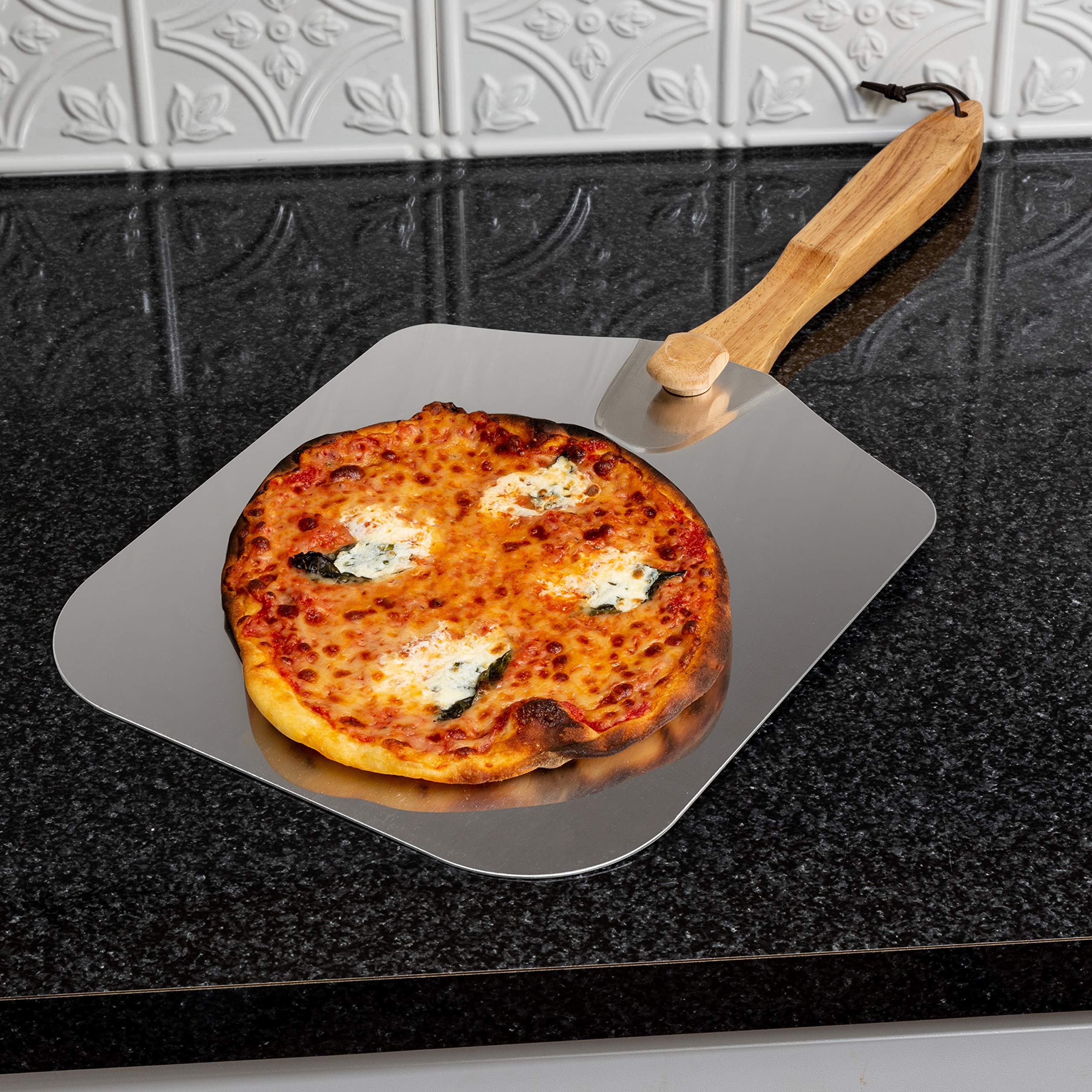 Honey-Can-Do 12 x 14-Inch Foldable Pizza Peel, Chrome, wood