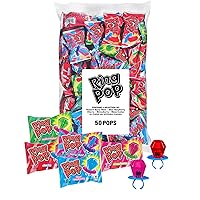 Ring Pop Individually Wrapped Bulk Lollipop Variety Party Pack – 50 Count Suckers w/ Assorted Fruity Flavors - Fun Bulk Candy for Kids - Hard Candy for Party Favors, Birthdays & Goodie Bags