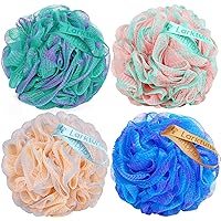 Shower Loofah Bath Sponge 75g - 4 Pack Large Soft Nylon Mesh Puff for Body Wash, Loofah Shower Exfoliating Scrubber Pouf for Women and Men, Full Cleanse, Beauty Bathing Accessories