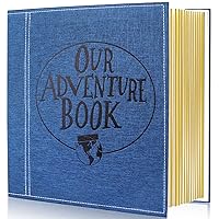 Self Adhesive Page Photo Album, Our Adventure Book Linen Cover Wedding Anniversary Graduation Family Travel Photo Albums Holds 3X5, 4X6, 6X8, 8X10 Photos (Blue)