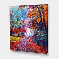 Little Road Through Red Autumn Landscape Traditional Canvas Wall Art, 8x12