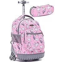 Kids Girls16 inch Rolling Backpack School with Pencil Bag Pink Unicorn