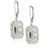 Amazon Collection Sterling Silver, 14k Yellow Gold, and Gemstone Art Deco-Style Drop Earrings with Diamond Accents (0.13 cttw, I-J Color, I2-I3 Clarity)