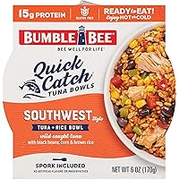 Quick Catch Southwest Rice, Wild Caught Tuna and Rice Bowl, 6 oz (Pack of 6) - Ready to Enjoy, Spork Included - 15g Protein per Serving - No Artificial Flavors - Good Source of Fiber