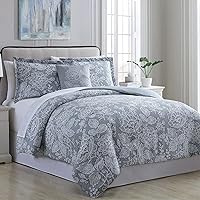 Amrapur Overseas | Olivia 8-Piece Printed Reversible Bed in a Bag (Silver Blue, Queen)