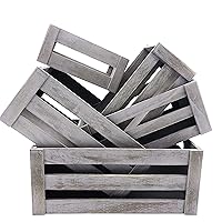 KMwares Set of 5 Vintage Rustic White Grey Wood Decorative Nesting Storage Crates with Open Handles - Multipurpose Wood Crafted Boxes/Bathroom Kitchen,Laundry Crates/Fruits & Vegetables Boxes