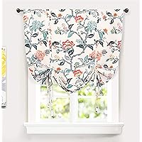 DriftAway Ada Botanical Print Lined Flower Leaf Tie Up Curtain Thermal Insulated Blackout Window Adjustable Balloon Curtain Shade Rod Pocket Single 45 Inch by 63 Inch Ivory Orange Teal