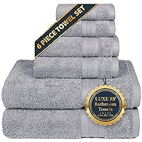 TRIDENT Luxury 6 Piece Towels Set for Bathroom 100% Cotton Fast Dry 2 Bath Towel 2 Hand Towel 2 Washcloth Absorbent Ultra Soft Low Lint Towels Set for Shower Hotel Pool - Silver Towels Set