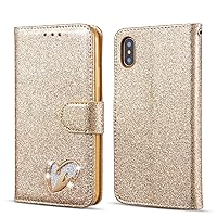 QLTYPRI iPhone XR Case Wallet Case Bling Shiny Glitter Flip Folio Case Full-Body Protective Cover Credit Card Slots Magnetic Closure Kickstand Wrist Strap for Women Girls - Glod