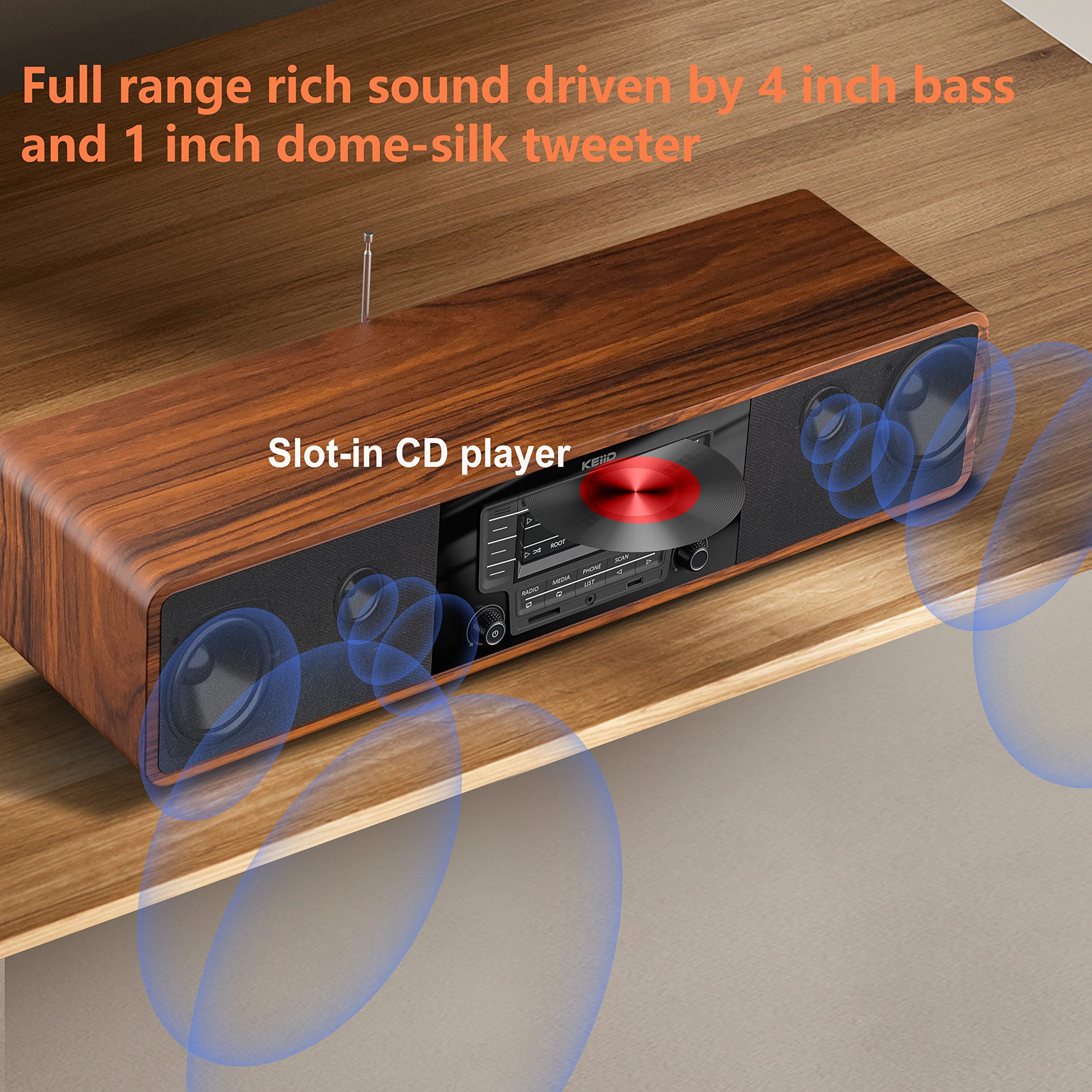KEiiD CD Player with Speakers Bluetooth for Home Stereo System Boombox FM Radio USB SD AUX Remote Control, 28 Inch Long 20 Pounds Weight