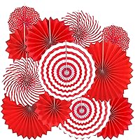 Red Party Hanging Paper Fans Decorations - Wedding Bachelorette Party Barbecue Birthday Party Holidays Picnic Circus Carnival New Years Valentines Day Party Photo Booth Backdrops Decorations, 12pc