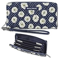 Bella Taylor RFID Wristlet Envelope Wallet for Cash Envelope Budgeting | Small Money Organizer Budget Wallet | Cash Stuffing Wallet | Quilted Cotton Dotted Daisy Navy Floral