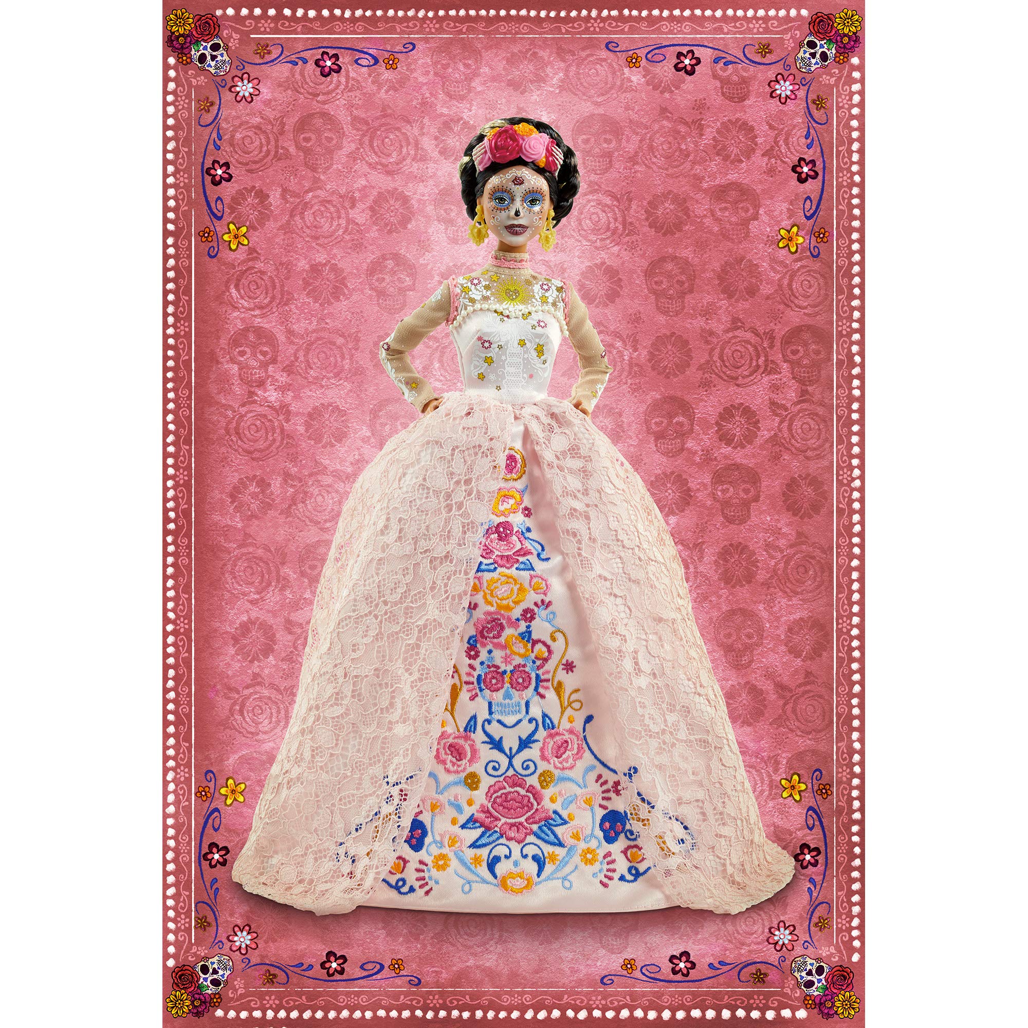Barbie Signature Dia De Muertos 2020 Doll (12-in Brunette) in Embroidered Lace Dress and Flower Crown, with Certificate of Authenticity