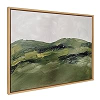 Kate and Laurel Sylvie Green Mountain Landscape Framed Canvas Wall Art by Amy Lighthall, 28x38 Natural, Modern Soft Watercolor Nature Landscape Art for Wall Home Decor