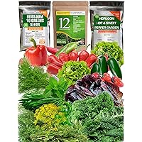 Heirloom Set of Lettuce Greens, Hot Pepper, Including Sweet Varieties and Culinary Medicinal Herb Seeds for Gardening - Non-GMO USA Grown - Total 8950+ seeds for Planting Outdoor Indoor and Hydroponic