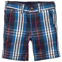 Carter's Baby Boys' Blue Plaid Flat Front Button Shorts
