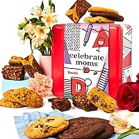 David’s Cookies Assorted Cookies & Brownies in Celebrate Moms Gift Tin - 12 Fresh-Baked Cookies (1.5oz) +10 Individually Wrapped Brownies (2oz) - Delicious Gourmet Mothers Day Food Gift For Everyone