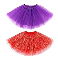 Simplicity Purple and Red Sequin Women's Classic Elastic 3 Layered Tulle Running Tutu Skirt