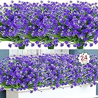24 Bundles Artificial Flowers for Outdoor Decorations Fake Plastic Plants Artificial Greenery for Spring Summer Indoor Outdoor Garden Patio Window Box Kitchen Home Decor, Purple