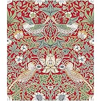 HAOKHOME 94029-2 Vintage Floral Peel and Stick Wallpaper Strawberry Thief Botanical Red/Green Wall Murals Home Kitchen Bedroom Decor by William Morris 17.7in x 9.8ft