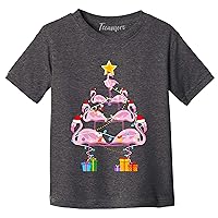 Flamingo Christmas Tree Flamingo with Santa Hat Graphic Youth Girl Boy T-Shirt