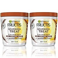 Fructis Nourishing Treat 3-in-1 Hair Mask (Mask + Conditioner + Leave-In) with Coconut for Dry Hair, 13.5 Fl Oz, 2 Count (Packaging May Vary)