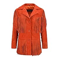 Womens Western Fringes Leather Jacket Orange Classic Fringe Real Suede Jacket 5937