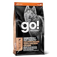GO! SOLUTIONS Digestion + Gut Health Salmon Recipe with Ancient Grains for Dogs, 12 lb Bag - Dry Food for All Life Stages, Including Puppies, Adult and Senior Dogs