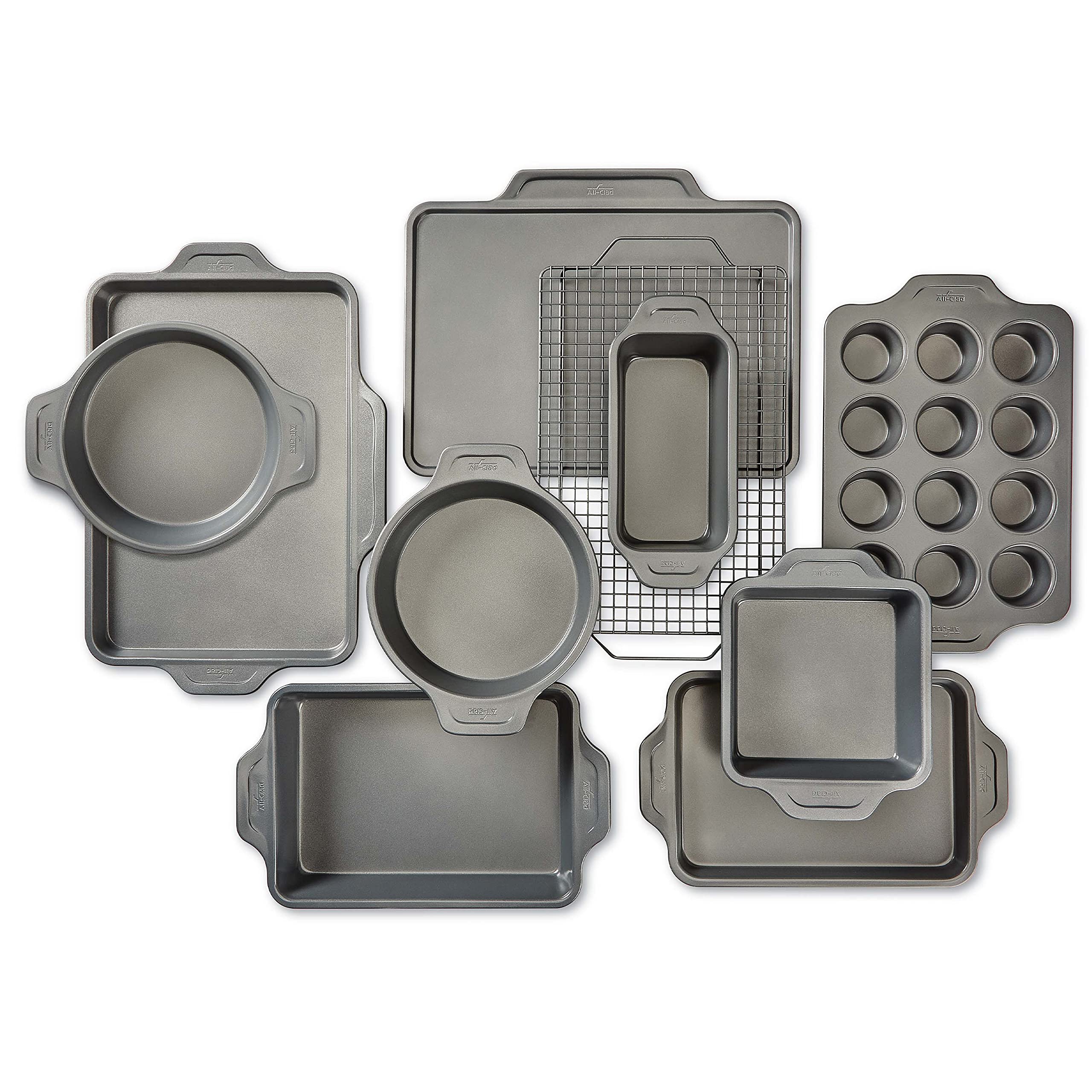 All-Clad Pro-Release Nonstick Bakeware Set 10 Piece Oven Broil Safe 450F Pots and Pans, Cookware Grey