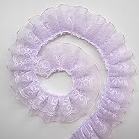 10 Yard Pleated Organza Lace Edge Trim Ribbon 1-1/2 inch Wide Assorted Colors Trimming Ruffle Fabric Embroidered Sewing Craft Wedding Bridal Dress Party Decoration Clothes Embellishment (Purple)