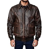 Mens Aviator A-2 Leather Jacket US Air Force Cockpit Flight Pilot Real Lambskin Distressed WW2 Bomber Jackets