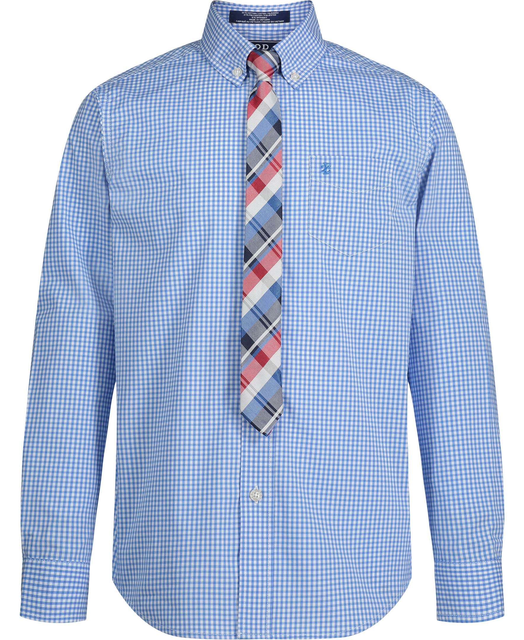 IZOD boys Long Sleeve Button-down Collared With Tie and Chest Pocket Dress Shirt, Dragonfly, 12 US