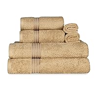Superior Egyptian Cotton 6-Piece Towel Set, Bathroom Essentials, Towels for Bathroom, Apartment, Airbnb, Guest Bath, Face, Hand, Bath Towels, Washcloths, Absorbent, Fast Drying, Toast