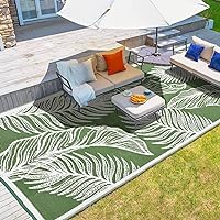 wikiwiki Outdoor Rug, 6x9ft Waterproof Reversible Mat Indoor Outdoor Rugs Carpet, Small Area Rug Plastic Straw Rug for Patio Deck Balcony Pool RV Camping Beach Picnic, Green