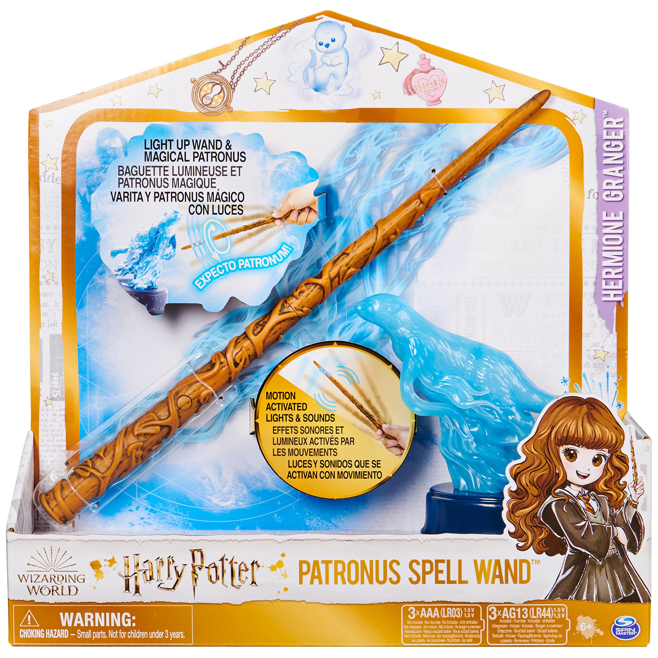 Wizarding World Harry Potter, 13-inch Hermione Granger Patronus Spell Wand with Otter Figure, Lights and Sounds, Kids Toys for Ages 6 and up