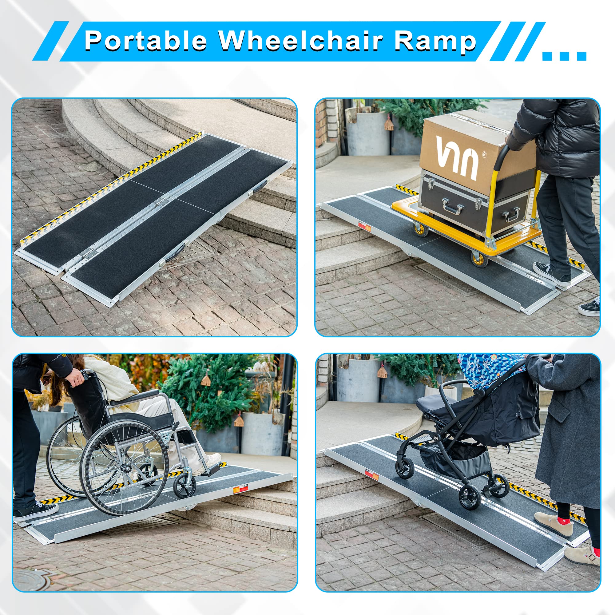 VNN Portable Wheelchair Ramp 6FT, Non-Slip Aluminum Folding Handicap Ramp, Door Threshold Wheelchair Ramps for Home, Wheel Chair Ramp for Home Steps, Scooter Ramp for Car, Doorways, Curbs, Stairs
