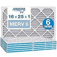 16x25x1 MERV 6 Pleated Air Filter, AC Furnace Air Filter, 6 Pack (Actual Size: 15 3/4