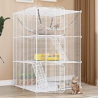 YITAHOME Cat Cage Indoor Cat Enclosures DIY Cat Playpen Metal Kennel with Extra Large Hammock for 1-2 Cats, Ferret, Chinchilla, Rabbit, Small Animals White
