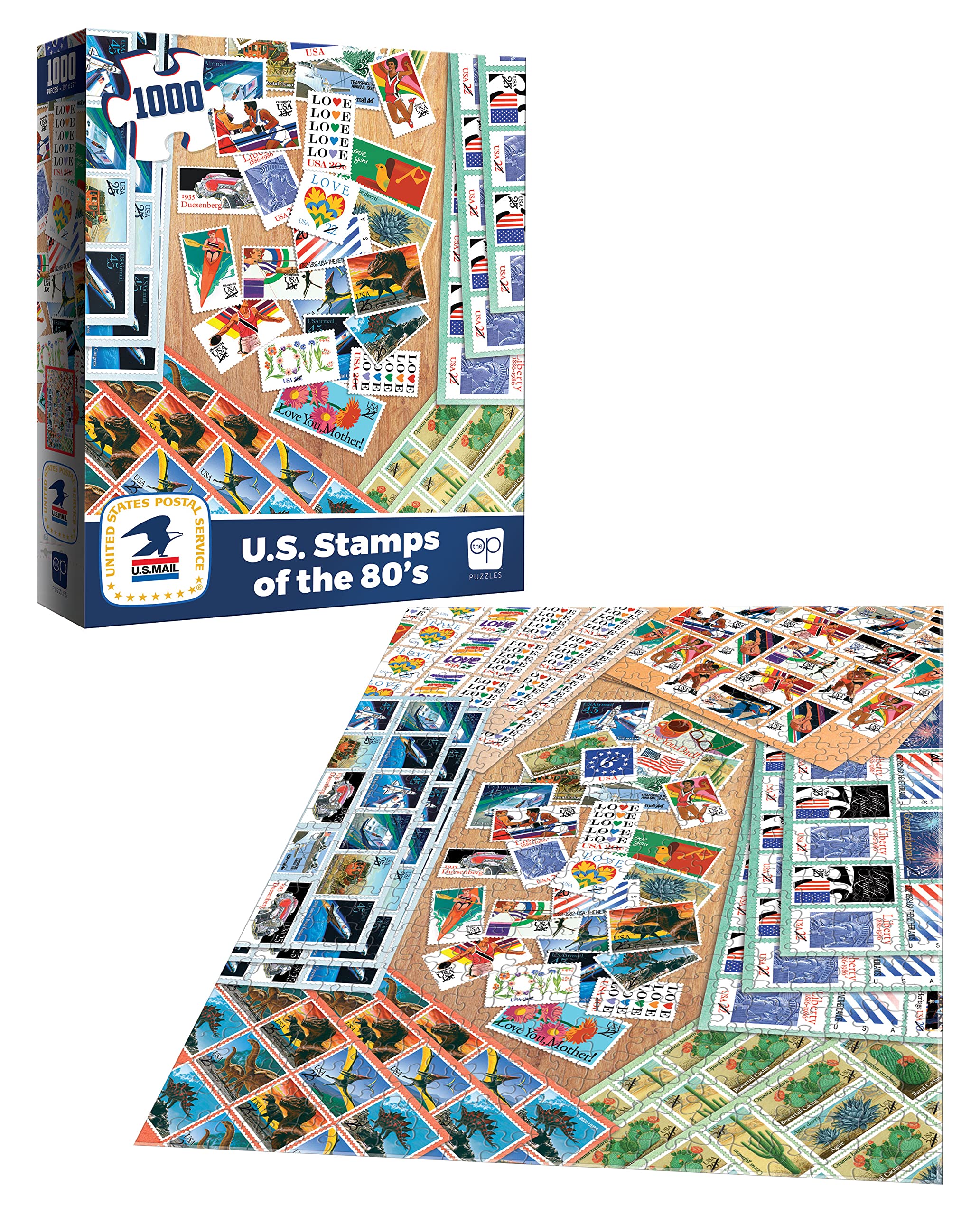 USPS “U.S. Stamps of The 80’s” 1000 Piece Jigsaw Puzzle | Collectible Puzzle Artwork Featuring Iconic & Collectible USPS Stamps | Officially-Licensed United States Postal Service Puzzle & Merchandise