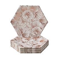 Hexagon Design Disposable Paper Plates (18 Pc) Metallic Floral Print, Heavy Duty Paper Plates 7 inch, Disposable Party Dessert Plates for Birthday, Rose Gold Dinnerware Set for Baby Showers & Weddings