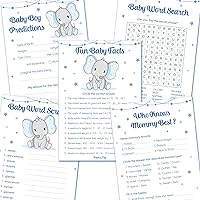 Baby Shower Games Boy - 5 Activities for 25 Guests - Double Sided Games - Elephant