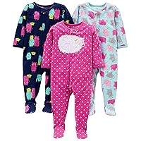 Simple Joys by Carter's Toddlers and Baby Girls' Loose-Fit Flame Resistant Fleece Footed Pajamas, Pack of 3