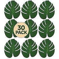 Prextex 30 Artificial Palm Leaves for Party Table Decoration, Imitation Tropical Leaf Placemats Table Runners or Greenery Décor for Events, Beach Theme or Jungle Party Supply (Large, 13.8 x 11.4 Inch)