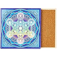 Ceramic Coasters with Mandala Designs with Cork Backing for Hot & Cold Beverages Protects Surfaces from Water Rings & Heat Marks Mind Body & Soul by Mandala Arts Metatron