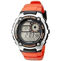 Casio Men's AE-2100W-4AVCF Digital 10-Year Battery Digital Display Quartz Orange Watch, Orange/Black, Digital