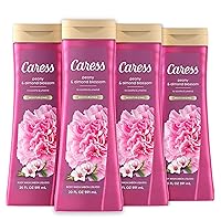 Caress Moisturizing Peony & Almond Blossom Body Wash For Fresh, Smooth Skin Body Soap To Soothe & Unwind, 20 fl oz, (Pack of 4)
