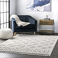 nuLOOM Ansley Moroccan Lattice Tassel Area Rug - 3x5 Accent Rug Modern/Contemporary Light Grey/Off-White Rugs for Living Room Bedroom Dining Room Entryway Kitchen